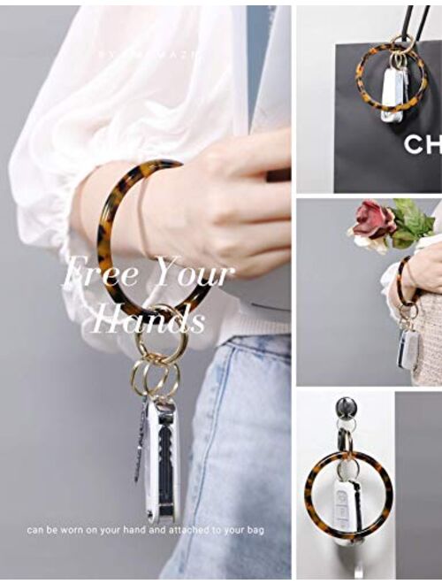 Mymazn Key Ring Keychain Bracelet Wristlet Keychain Bangle Keyring for Women, Acetate Round Key Chain