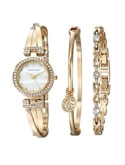 Women's AK/1868GBST Swarovski Crystal-Accented Gold-Tone Bangle Watch and Bracelet Set