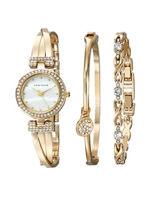Anne Klein Women's AK/1868GBST Swarovski Crystal-Accented Gold-Tone Bangle Watch and Bracelet Set