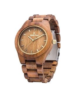 Men's Wooden Watch, Sentai Handmade Vintage Quartz Watches, Natural Wooden Wrist Watch