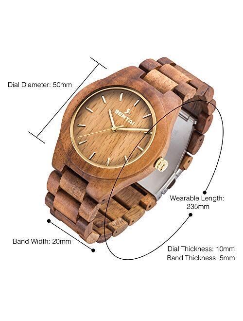 Men's Wooden Watch, Sentai Handmade Vintage Quartz Watches, Natural Wooden Wrist Watch