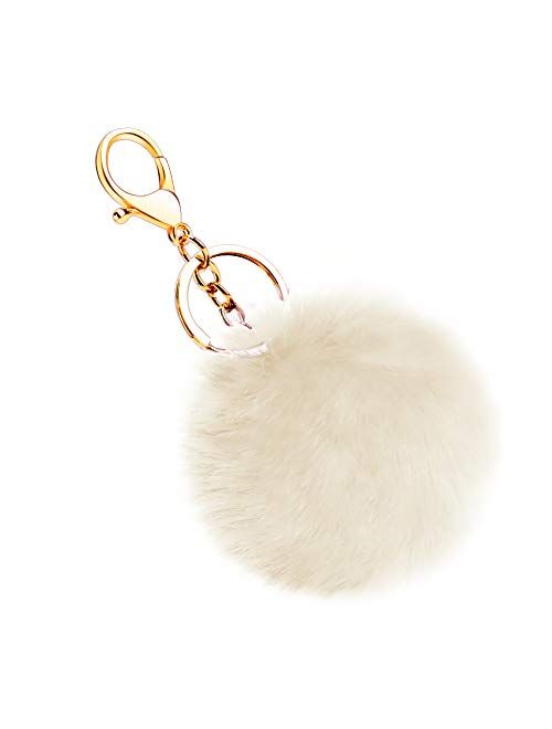 Soleebee Soft Artificial Rabbit Fur Keychain Plush Ball Key Ring Cute Pom Pom Bag Charm for Women Girls