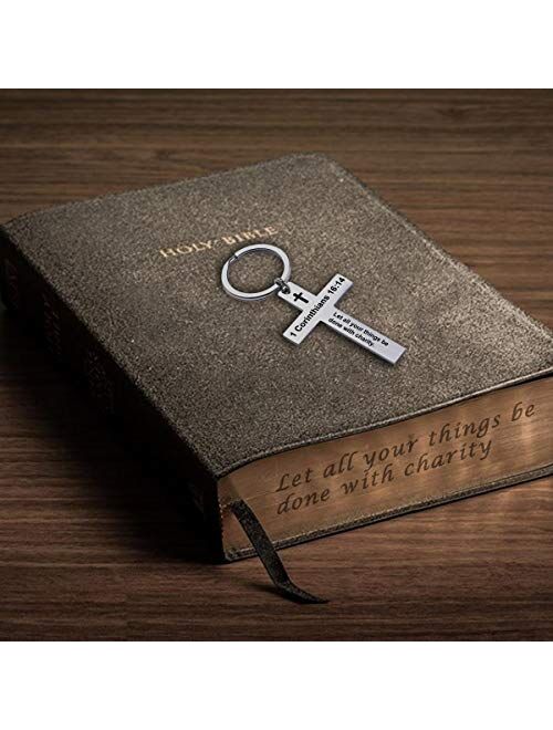 Ldurian Christian Keychain ECCLESIASTES 3:1 Bible Verse Key Chain Inspirational Cross Religious Gifts