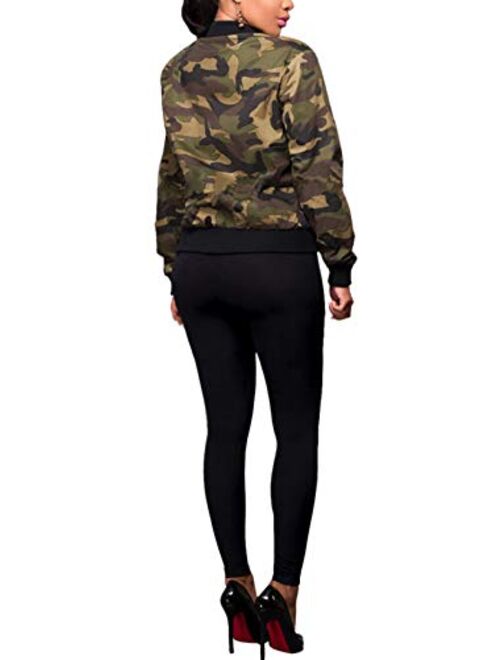 Women's Casual Camouflage Jacket With Pockets Sexy V Neck Long Sleeve Button Down Denim Coat