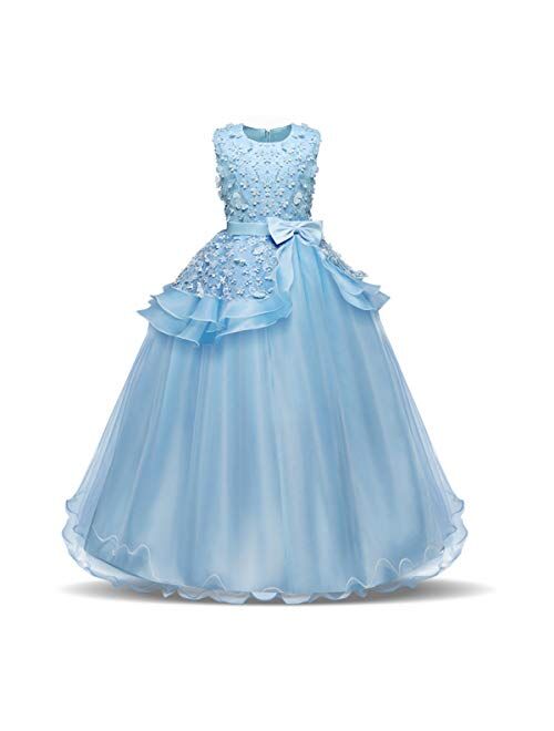 NNJXD Girl Sleeveless Embroidery Princess Pageant Dresses Kids Prom Ball Gown