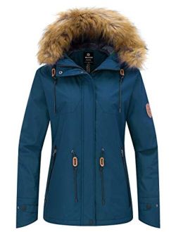 Wantdo Women's Waterproof Ski Jacket Hooded Winter Snow Coat Mountain Snowboarding Jackets Insulated Fleece Parka