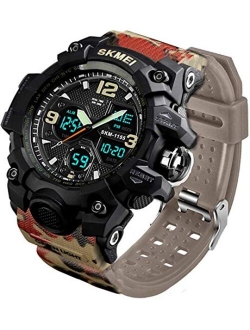 LYMFHCH Men's Analog Sports Watch, LED Military Digital Watch Electronic Stopwatch Large Dual Dial Time Outdoor Army Wrist Watch Tactical