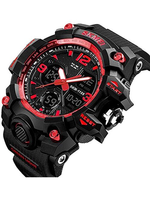 LYMFHCH Men's Analog Sports Watch, LED Military Digital Watch Electronic Stopwatch Large Dual Dial Time Outdoor Army Wrist Watch Tactical
