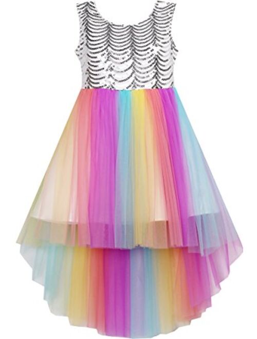 Sunny Fashion Flower Girls Dress Unicorn Rainbow Pageant Princess Party