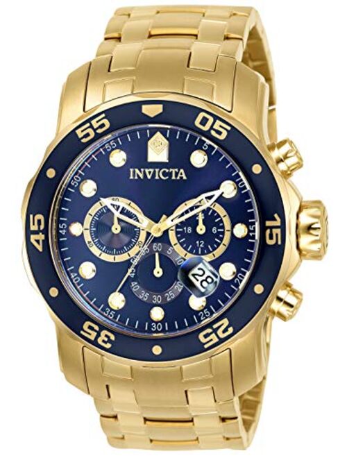 Invicta Men's Pro Diver Scuba 48mm Gold Tone Stainless Steel Chronograph Quartz Watch, Gold/Blue (Model: 0073)