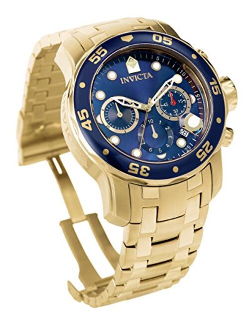 Invicta Men's Pro Diver Scuba 48mm Gold Tone Stainless Steel Chronograph Quartz Watch, Gold/Blue (Model: 0073)