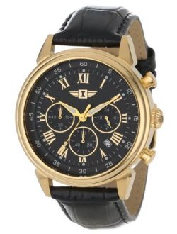 Men's I by Invicta Collection Gold Tone Stainless Steel Quartz and Black Leather Band Watch, Black (Model: 90242-003)