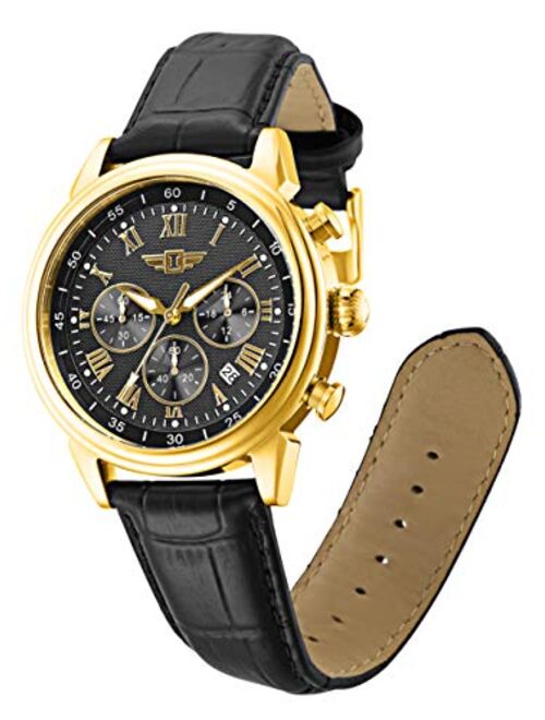 Invicta Men's I by Invicta Collection Gold Tone Stainless Steel Quartz and Black Leather Band Watch, Black (Model: 90242-003)