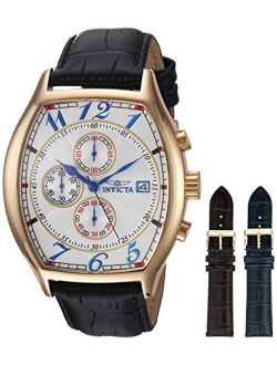 Men's Specialty 43mm Gold Tone Stainless Steel and Leather Strap Quartz Watch Set, Multi-color (Model: 14330)