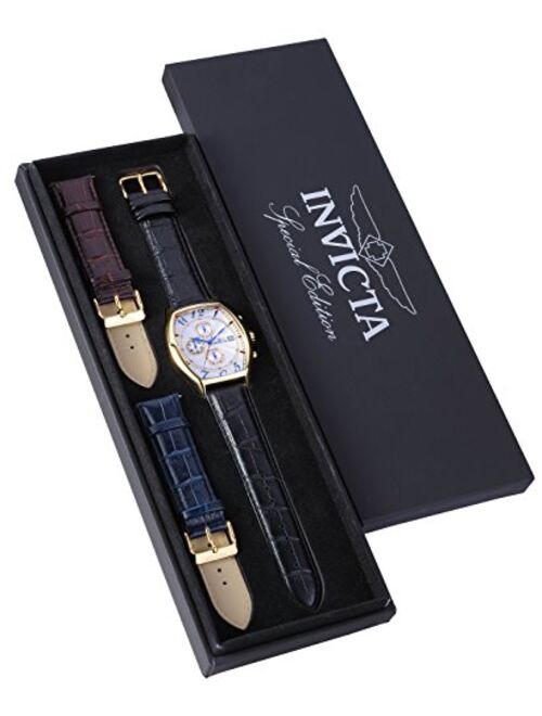 Invicta Men's Specialty 43mm Gold Tone Stainless Steel and Leather Strap Quartz Watch Set, Multi-color (Model: 14330)