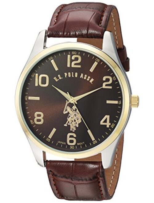 U.S. Polo Assn. Classic Men's USC50225 Watch with Brown Faux-Leather Strap