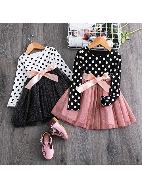 NNJXD Toddler Girl Polka Dotted Multilayer Ruffled Long Sleeve Tutu Party Dresses