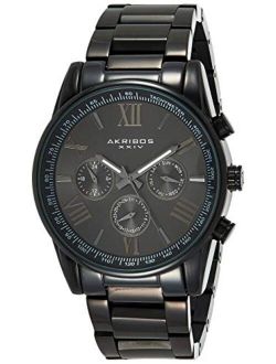 Akribos Multi-Function Stainless Steel Bracelet Watch - Three Hand Movement with Two Time Zones and Date Complication - Men's Ultimate Swiss Watch - AK736