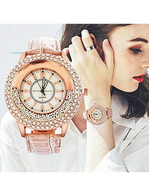 Souarts Womens Bright Brown Color Band Quicksand Beads Rhinestone Dial Quartz Analog Wrist Watch 25cm