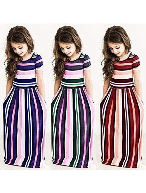 Miss Bei Girls Long Sleeve Floral Pleated Swing Casual Maxi Dress Pocket 4-16Y Casual Midi Dress