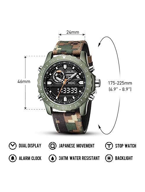 Big Face Military Tactical Watch for Men, Mens Outdoor Sport Wrist Watch, Large Analog Digital Watch - Dual Display Japanese Movement, Heavy Duty Stainless Steel Case, 3A