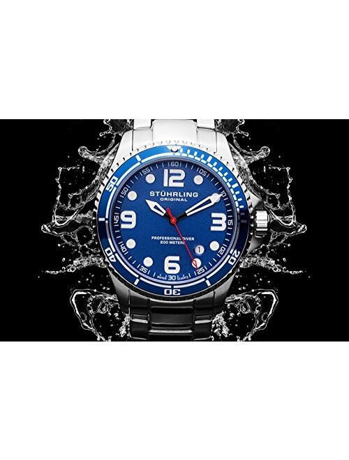 Stuhrling Original Mens Specialty Grand Regatta Stainless Steel Professional Swiss Quartz Dive Watch with Date