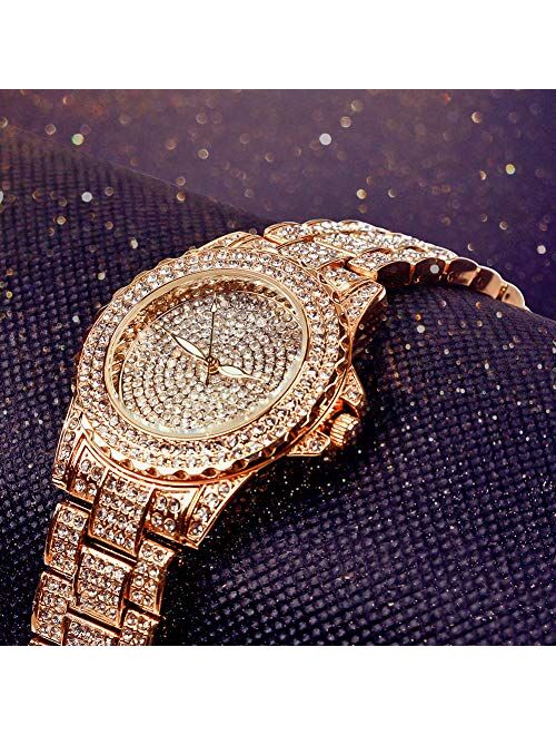 Smalody Round Luxury Women Watch Crystal Rhinestone Diamond Watches Stainless Steel Wristwatch Iced Out Watch with Japan Quartz Movement for Women | Simulated Lab Diamond