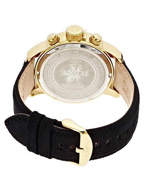 Invicta Men's I Force 46mm Quartz 14k Gold Plated Watch with Black Canvas Band Watch, Black (Model: 1515)