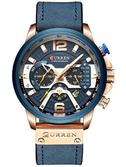 Mens Luxury Watches Business Chronograph Dress Waterproof Leather Strap Analog Quartz Wrist Watch