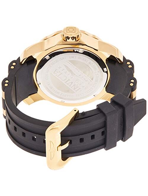 Invicta Men's Pro Diver Scuba GMT 48mm Gold Tone Stainless Steel Quartz Watch with Black Silicone Strap, Black (Model: 6991)