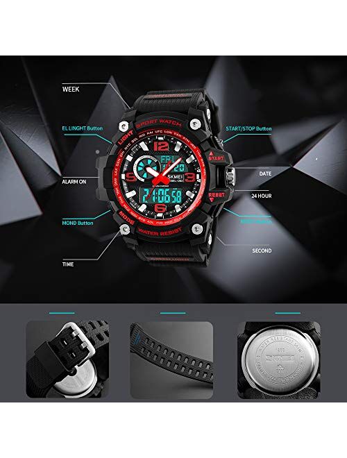 SKMEI Men's Digital Sports Watch, Military Waterproof Watches LED Screen Large Face Stopwatch Alarm Wristwatch