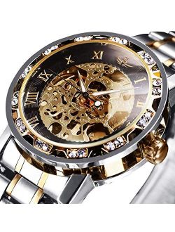 Watches, Men's Watches Mechanical Hand-Winding Skeleton Classic Business Fashion Stainless Steel Steampunk Dress Watch