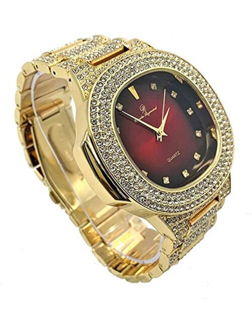 Bling-ed Out Oblong Metal Mens Color on Blast Watch - 8475Color