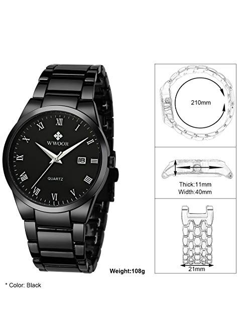 WWOOR Men's Quartz Stainless Steel and Metal Black and Gold Watches for Men Waterproof Casual Wrist Watch with Date