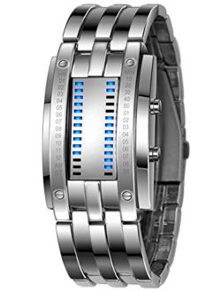 Reginald Fashion Mens Binary Sports Watch Digital LED Matrix Waterproof Outdoor Square Blue Backlit Watches