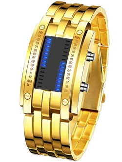 Reginald Fashion Mens Binary Sports Watch Digital LED Matrix Waterproof Outdoor Square Blue Backlit Watches