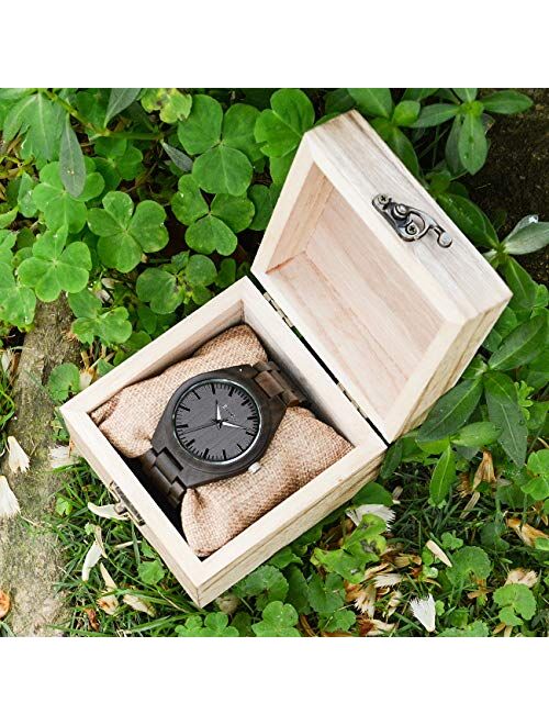 Men Wood Watch Quartz, BYMAX Fashion Handmade Wooden Wrist Watches Mens