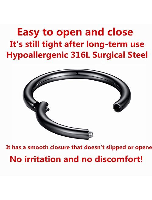 ORANGELOVE Hypoallergenic Nose Rings 20G 18G 16G 14G 12G 10G 8G 316l Surgical Steel Septum Jewelry Hinged Segment Ring Body Piercing Nose Hoop Lip Rings Nose Helix Cartil