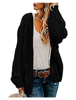 Ferrtye Womens Oversized Chunky Open Front Cardigan Sweaters Cable Knit Long Sleeve Boyfriend Cardigans Outwear Coat