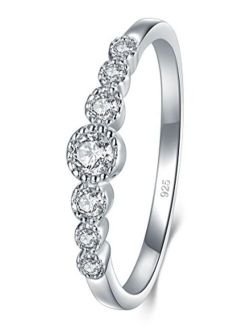 925 Sterling Silver Ring, BORUO Cubic Zirconia CZ Eternity Engagement Wedding Band Ring