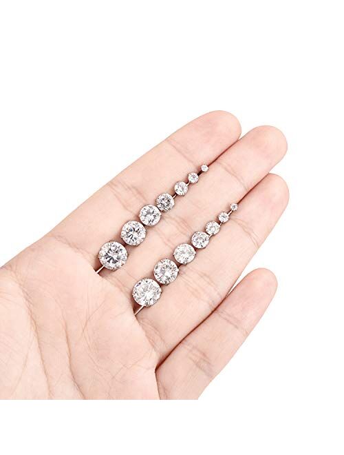 Tornito 7 Pairs 20G Stainless Steel Stud Earrings Round Cubic Zirconia Barbell Earring Set For Men Women 2MM-8MM Silver Tone