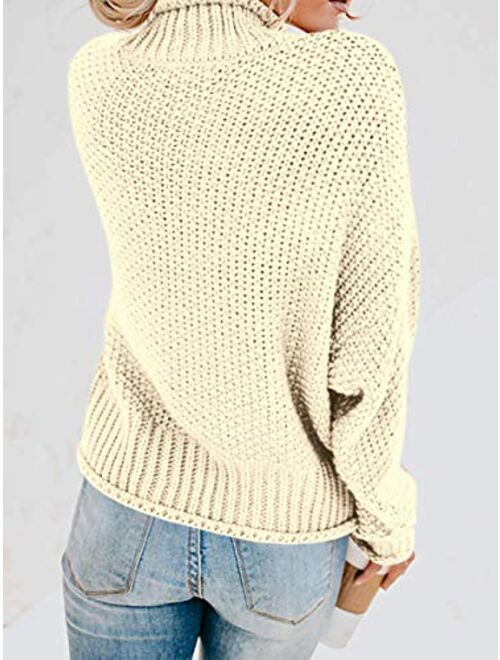 Glanzition Women's Turtle Neck Oversized Chunky Knit Jumper Pullover Sweaters