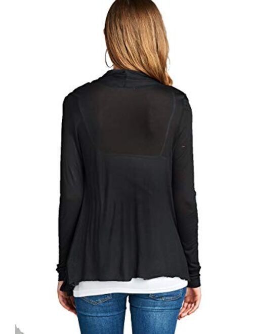 Hollywood Star Fashion Light Weight Flyaway Cardigan Shawl Collar Shrug with Drape Pockets Cardi Plus Size