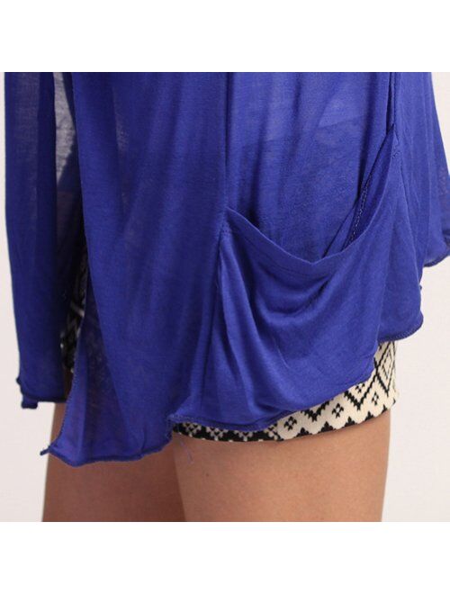 Hollywood Star Fashion Light Weight Flyaway Cardigan Shawl Collar Shrug with Drape Pockets Cardi Plus Size