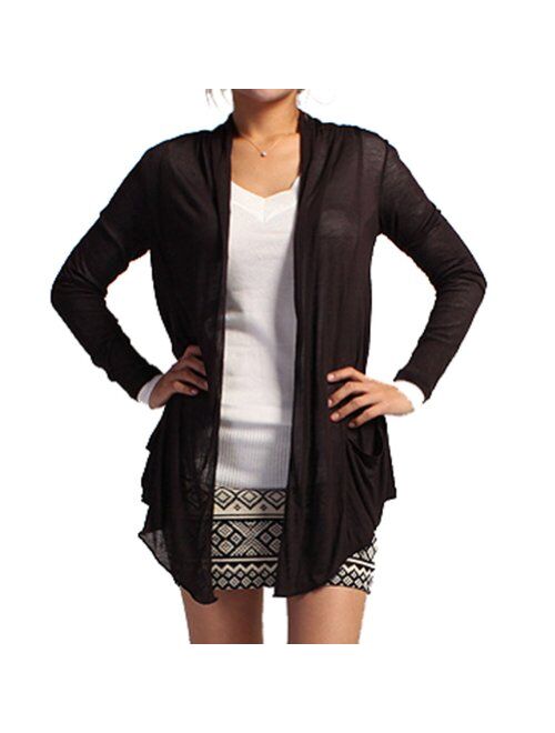 Hollywood Star Fashion Light Weight Flyaway Cardigan Shawl Collar Shrug with Drape Pockets Cardi Plus Size