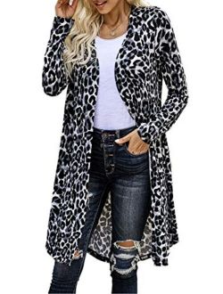 Elapsy Womens Casual Cozy Knit Open Front Long Sleeve Long Knit Cardigan Sweater