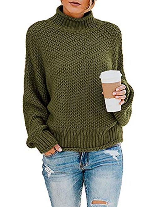 Womens Turtleneck Knit Sweaters Casual Chunky Pullover Long Sleeve Loose Jumper Tops
