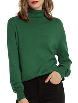 Woolen Bloom Women's Turtleneck Sweater Pullover Lightweight Long Sleeve Sweaters Tops for Women Fall Winter Casual