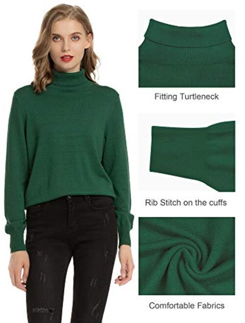 Woolen Bloom Women's Turtleneck Sweater Pullover Lightweight Long Sleeve Sweaters Tops for Women Fall Winter Casual