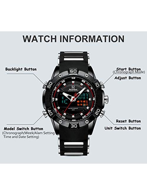 Youwen Watch Men's Sports Watch LED Digital and Quartz Analog Dual Movement Men's Watch Chronograph Military Watch Waterproof Men's Watch